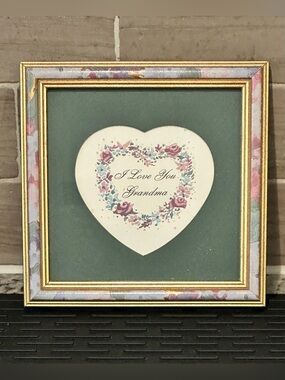 Vintage Framed Picture Wall Decor w/ “I Love You Grandma” heart  7” x 7” x .5”
